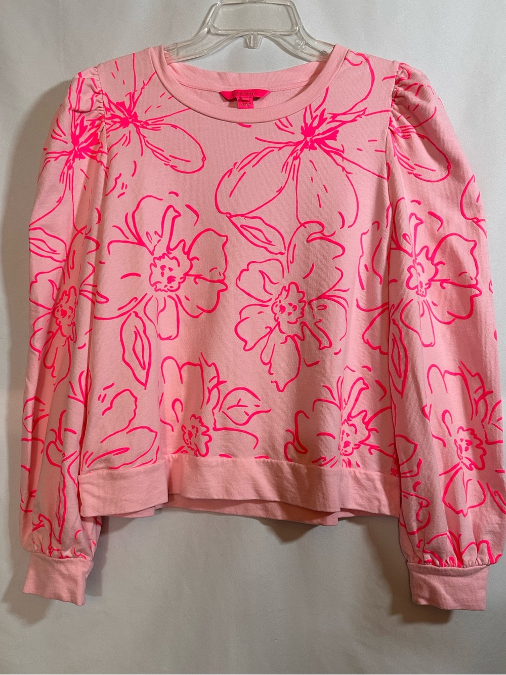 Lilly Pulitzer Etta Puff Sleeve Sweatshirt Pink Neon Floral Print Style 012523 L